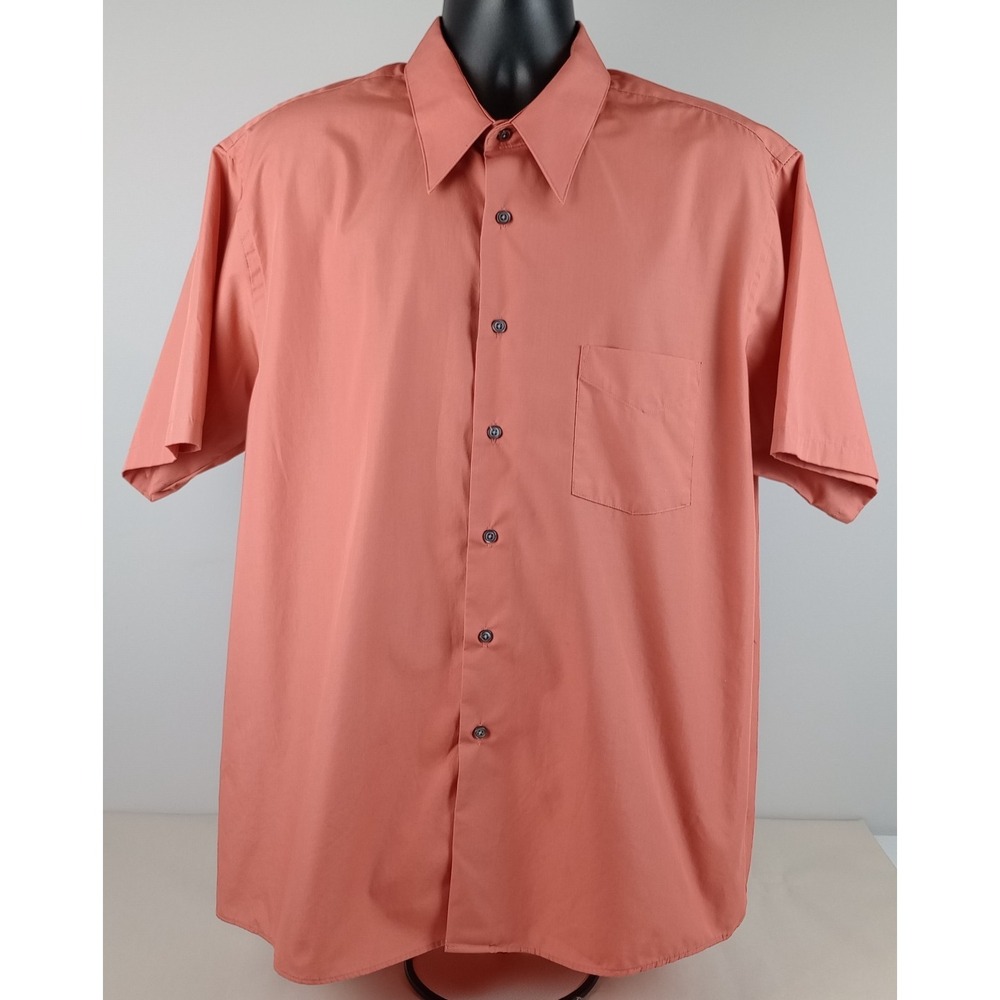 Van Heusen Mens 2X Dark Peach Short Sleeve Collar Button Pocket Shirt
